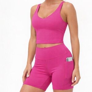 Pink Yoga Set Bundle — Crop Top & Shorts